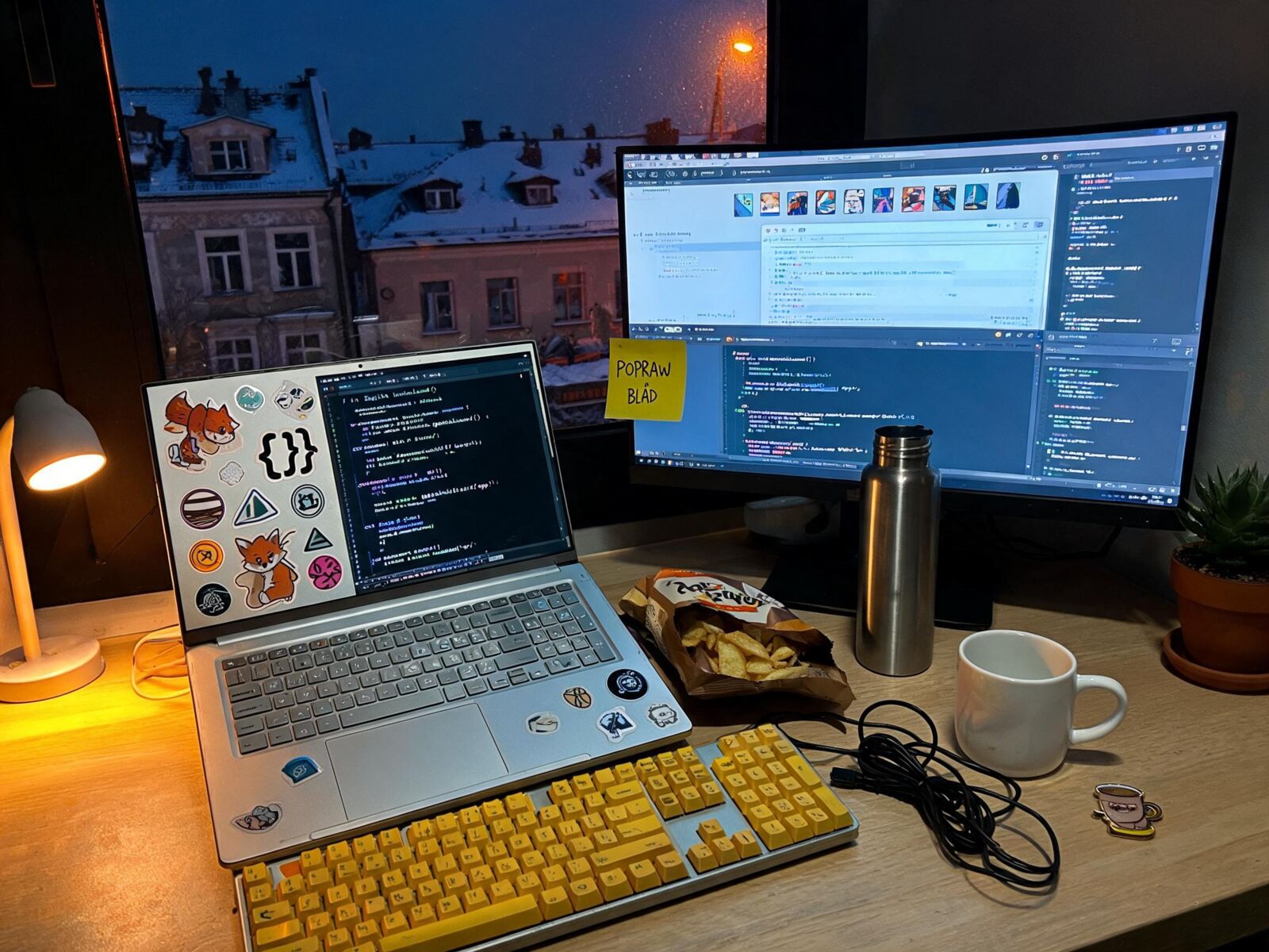 Student programowania uczy się na laptopie z otwartym edytorem kodu VS Code